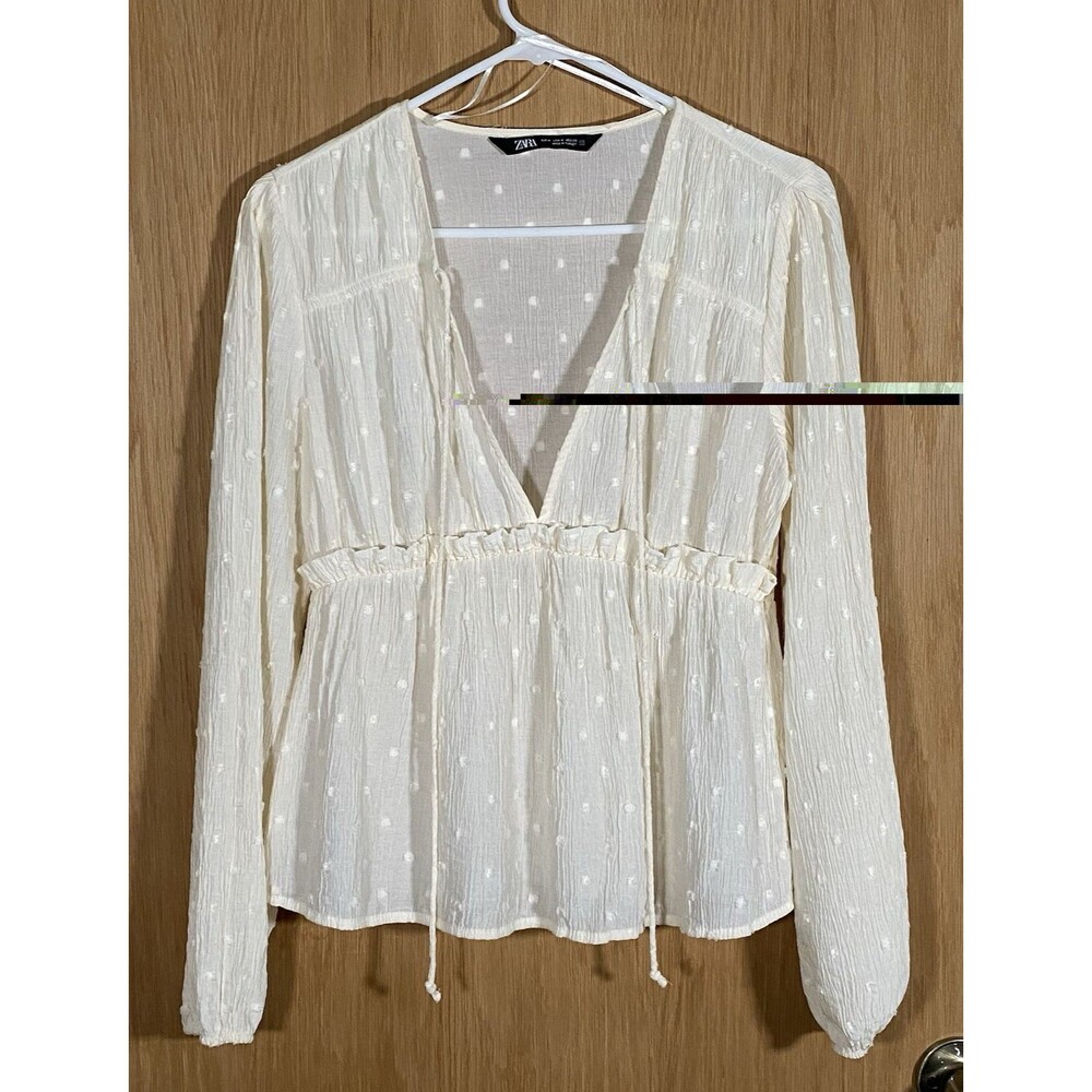 Zara Women's M Ivory Babydoll Top Romantic Coquette Gauzy Boho Festival Cottage